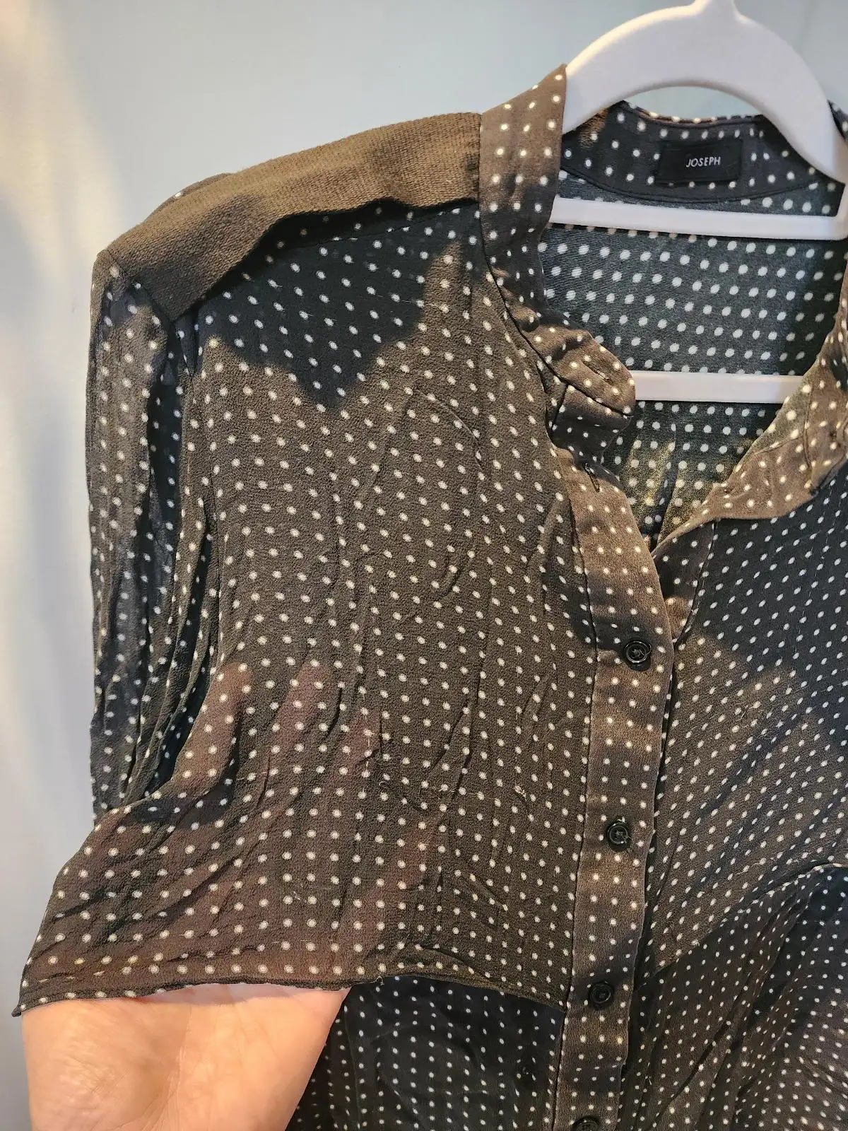 JOSEPH 100% Silk Sheer Polka Dot Shirt | Western Yoke Blouse M/12 – photo 3