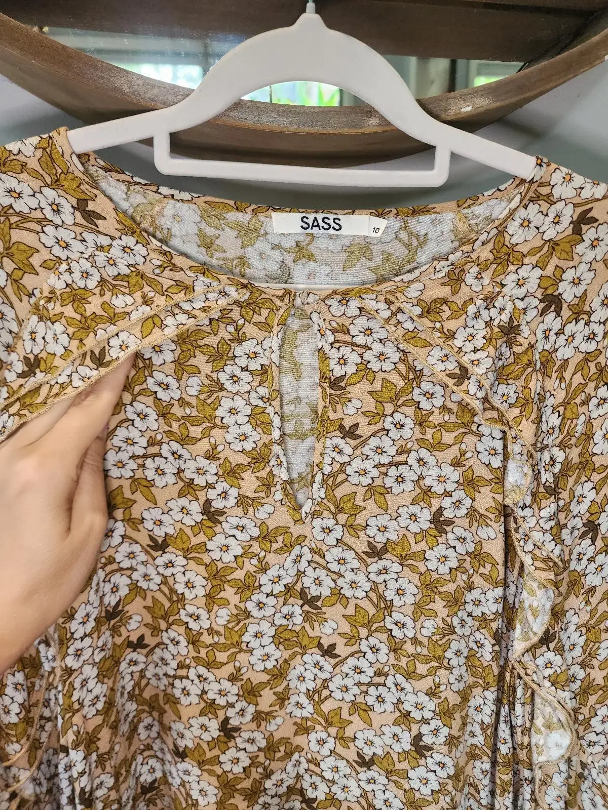 SASS Ditsy Floral Long Sleeve Blouse Size 10 Mustard Boho Cottagecore Keyhole To – photo 5