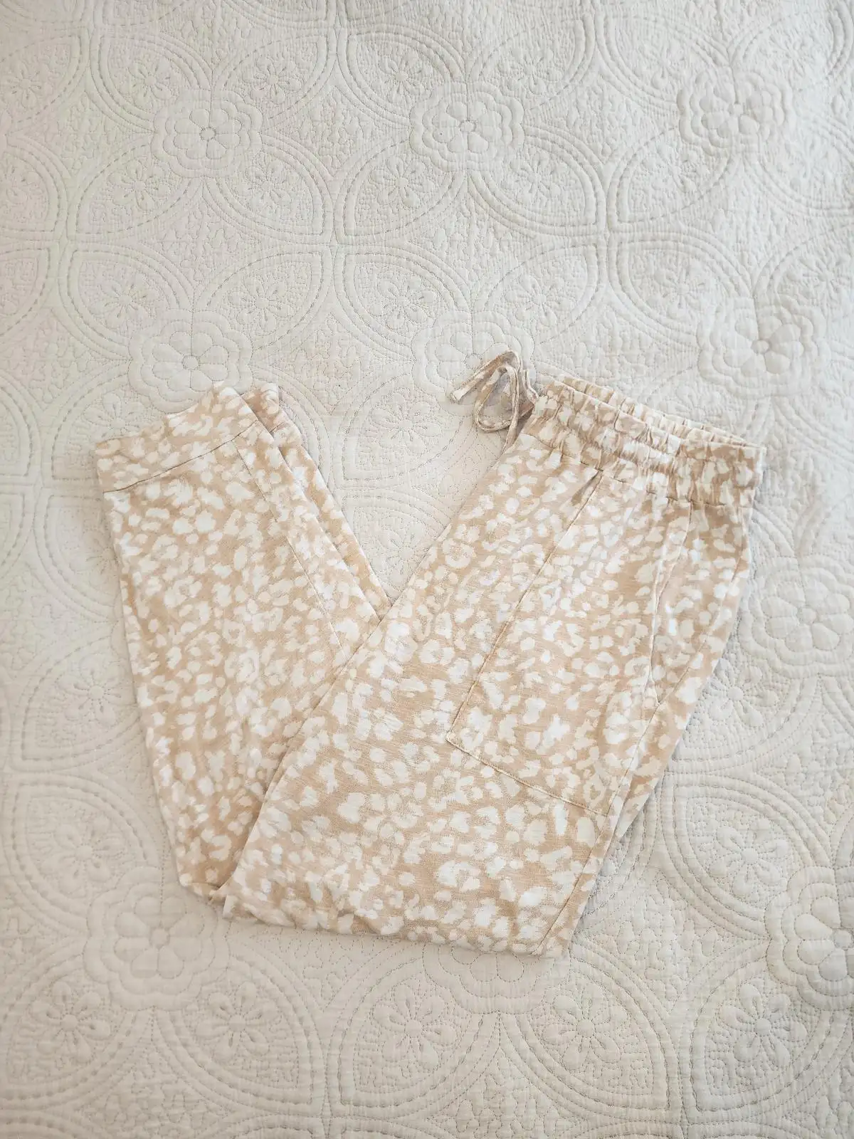 Seed Heritage Animal Print Pants Size M Cotton Tan Beige Leopard Spot Joggers Sl – photo 2