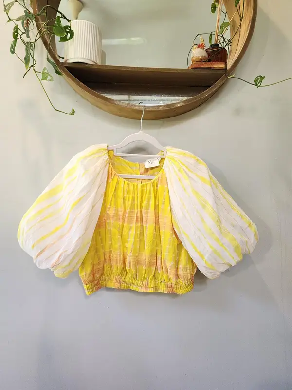 Aje Wilderness Yellow Festive Luxe Voluminous Puff Sleeve Crop Top Size 8