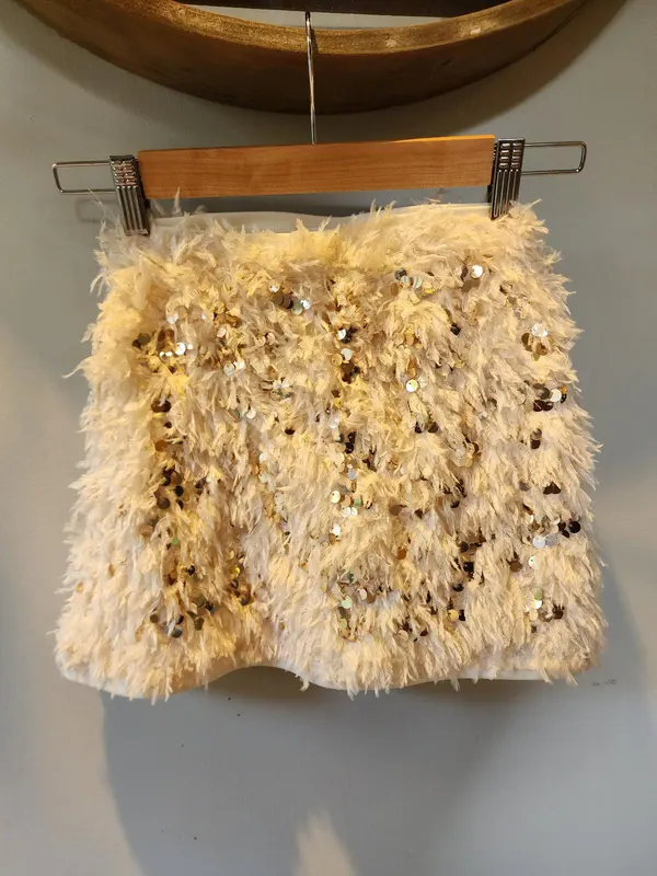 Target Kids Cream Faux Feather & Sequin Mini Skirt | Size 8 Tweens Party Coquett