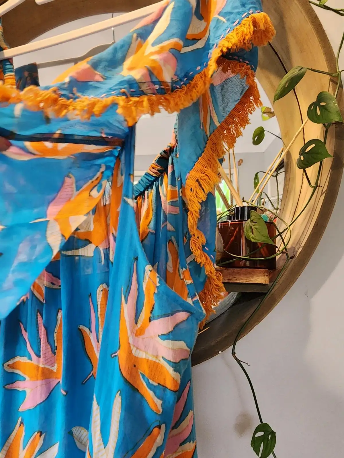 LULALIFE Blue Orange Bird of Paradise Off-Shoulder Midi Dress with Pockets Plus – photo 6