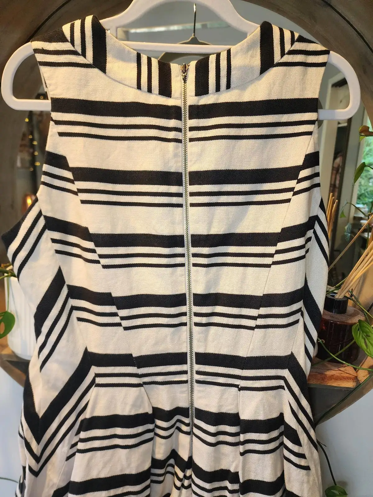 CUE Linen Cotton Striped Dress Size10 Monochrome Nautical Corporate Old Money – photo 6