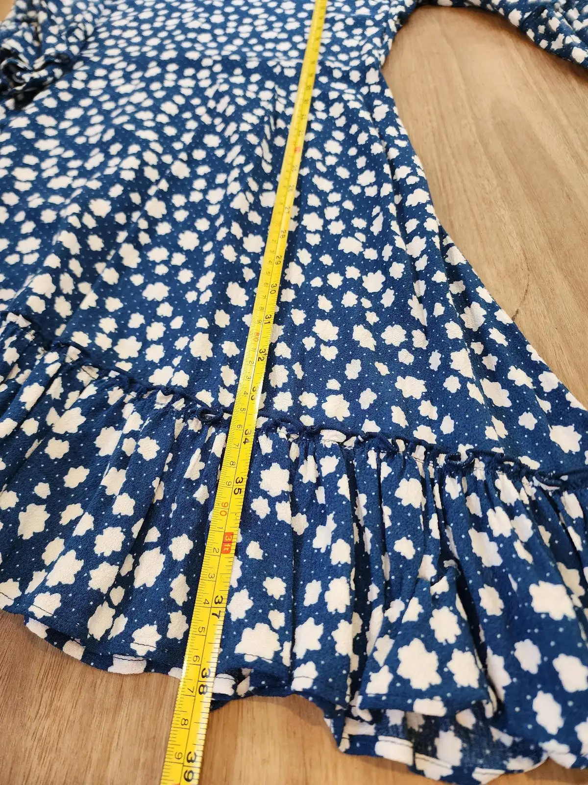 Mister Zimi Blue White Floral Drop Waist Ruffle Sleeve Mini Dress Size 14 – photo 11
