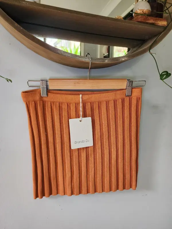 Ghanda NWT Dusty Apricot Orange Amar Ribbed Knit Strapless Tube Top Size L 12 14