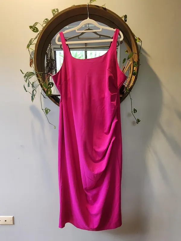 YH & Co Hot Pink Drape Front Dress Size 5XL 22 Evening Cocktail Plus Size