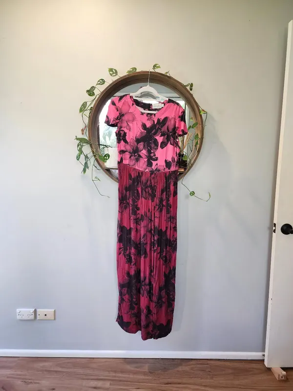 Shakuhachi Fuchsia Black Shadow Floral Y2K Grunge Maxi Dress Size 6