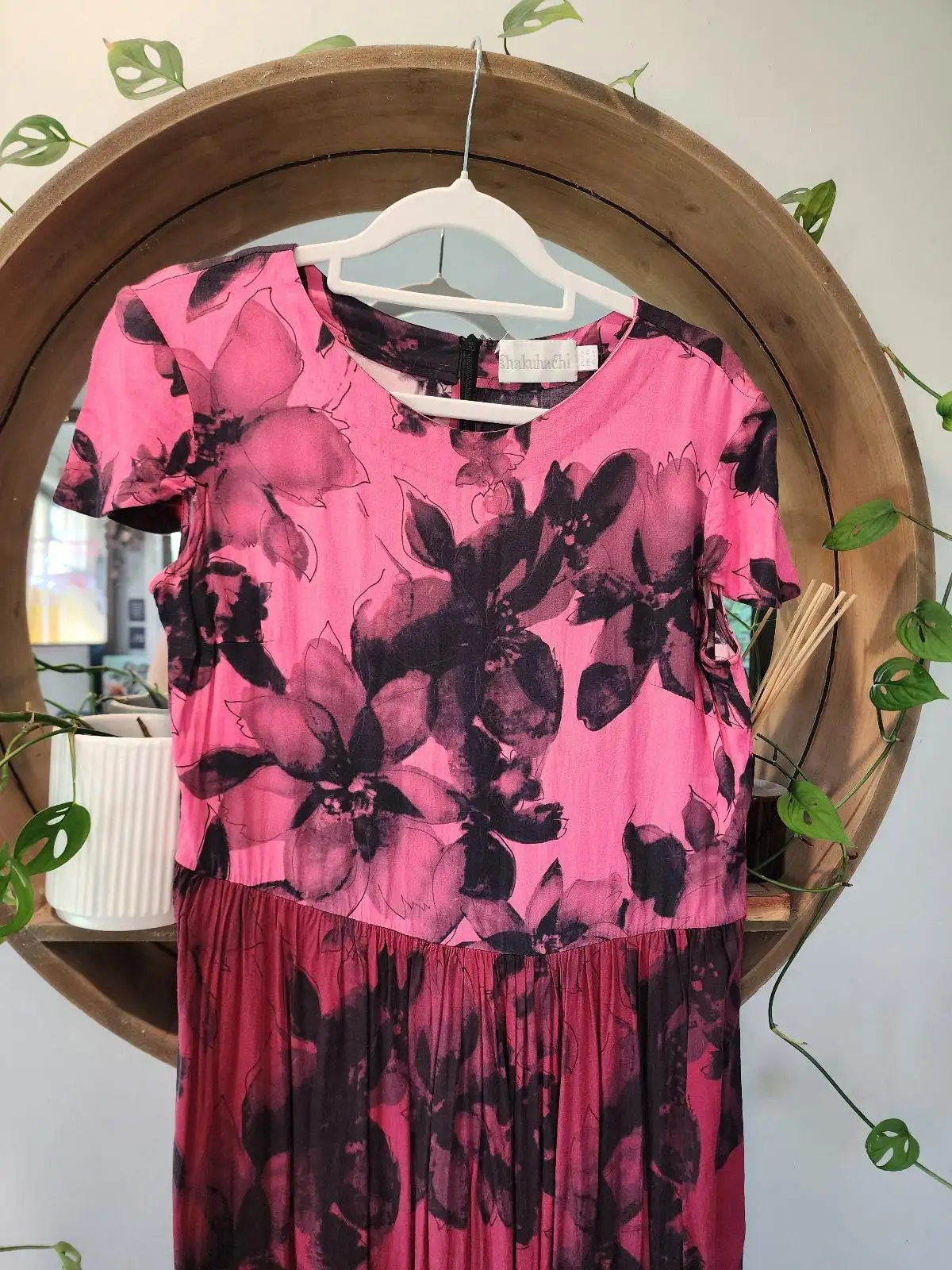 Shakuhachi Fuchsia Black Shadow Floral Y2K Grunge Maxi Dress Size 6 – photo 2