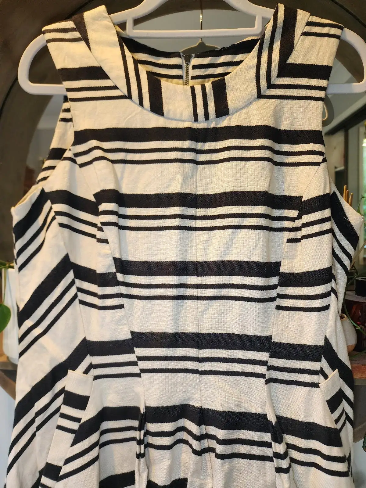 CUE Linen Cotton Striped Dress Size10 Monochrome Nautical Corporate Old Money – photo 5