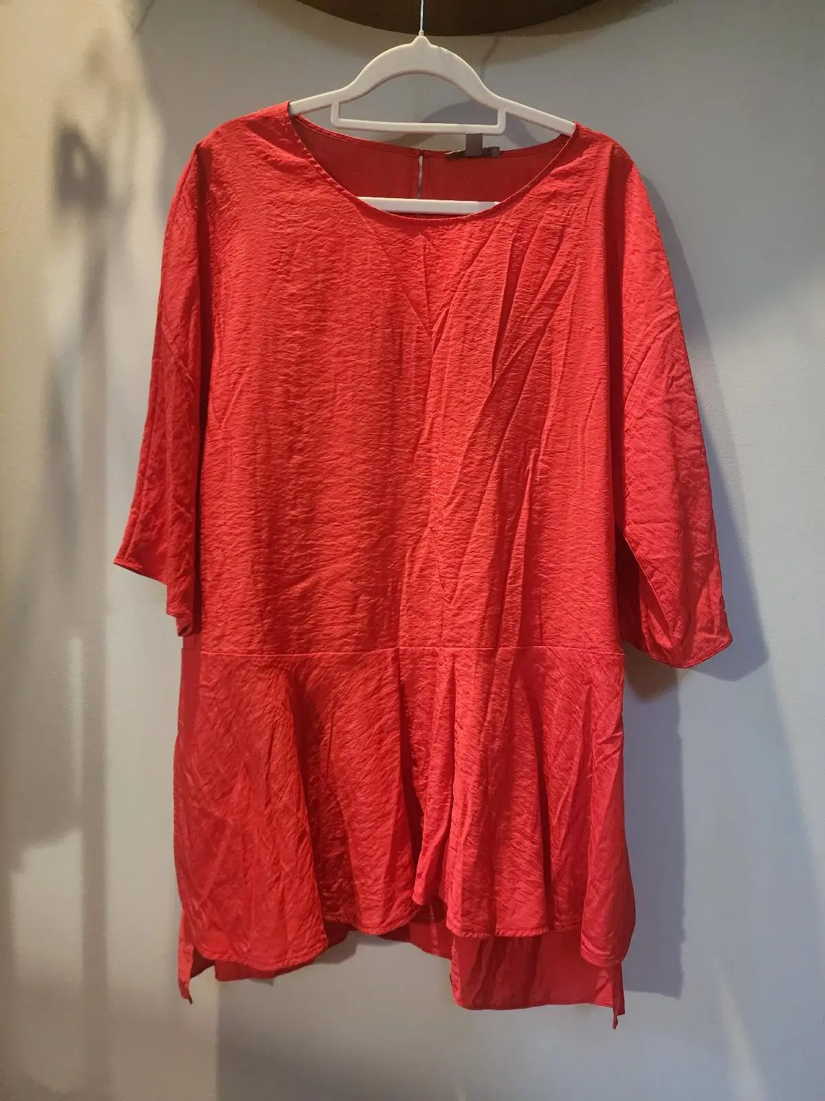 COS Oversized Textured Tunic Blouse | Coral Red Peplum Top AU 14 – photo 2