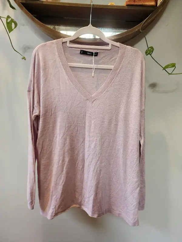 MNG V-Neck Cashmere Blend Sweater Size S Lilac Pastel Knit Jumper Clean Girl