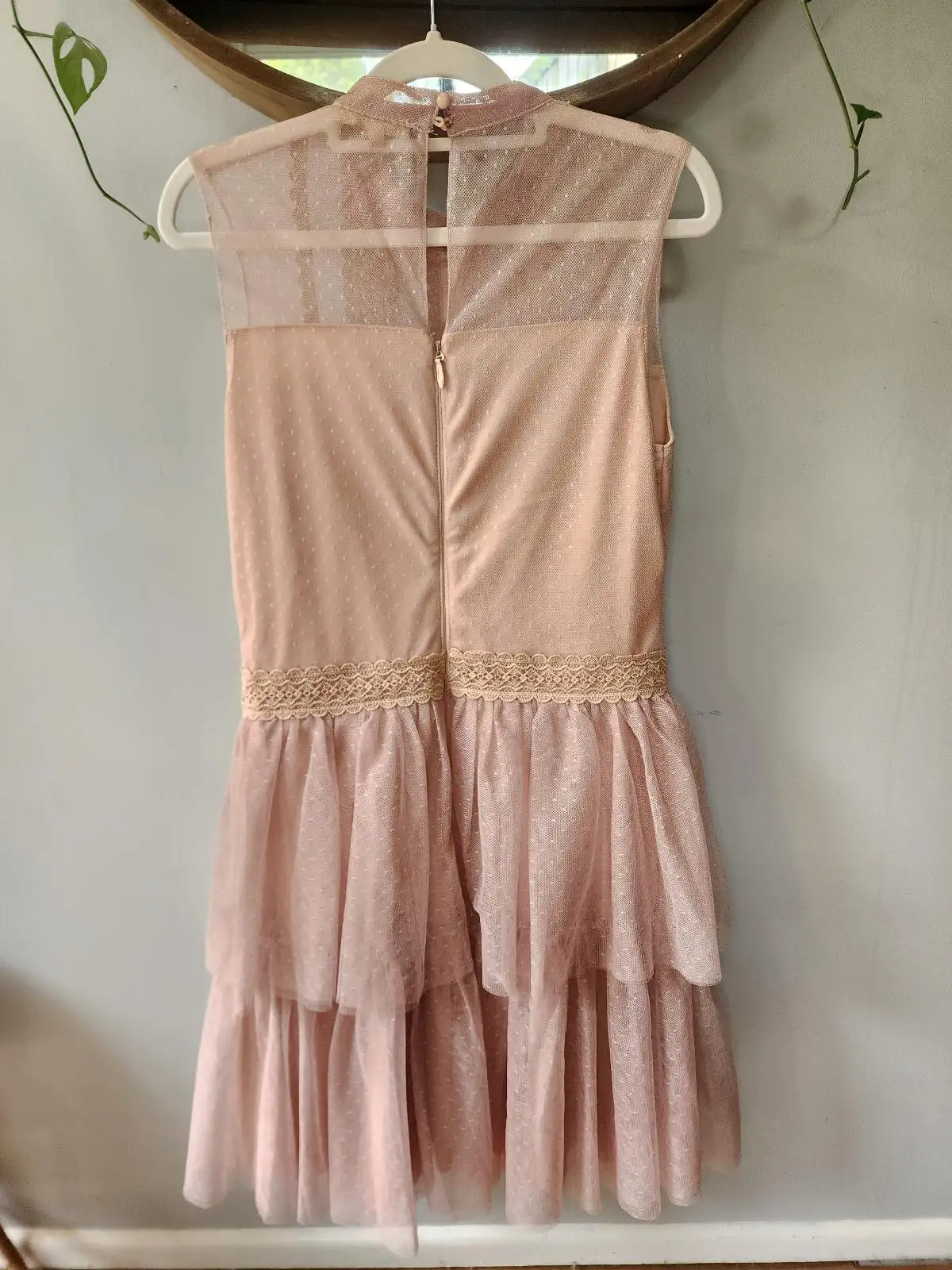 Soky & Soka Blush Pink Mesh Lace Padded Bust Mini Dress Size L Coquette Balletco – photo 3