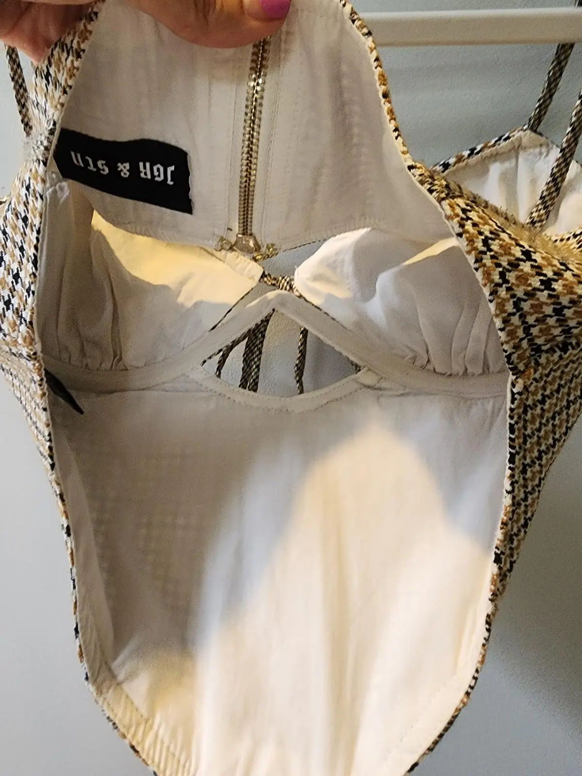 JGR & STN Houndstooth Corset Top Size 8 Tan Black Bustier Y2K Baddie Festival To – photo 6
