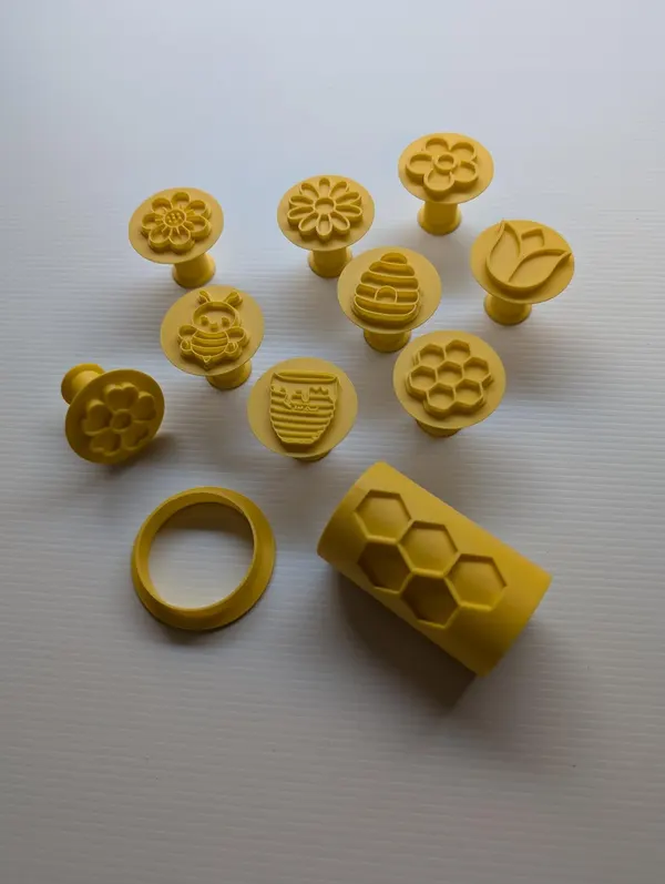 Bee themed playdough stamps, cutter and textured roller set