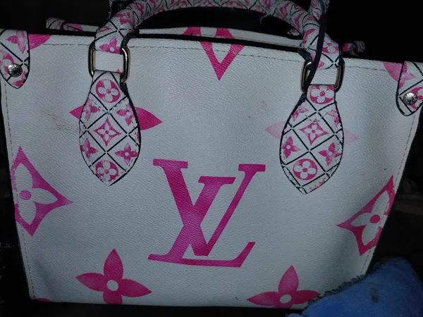 Louis Vuitton pink and white bag with extra strap