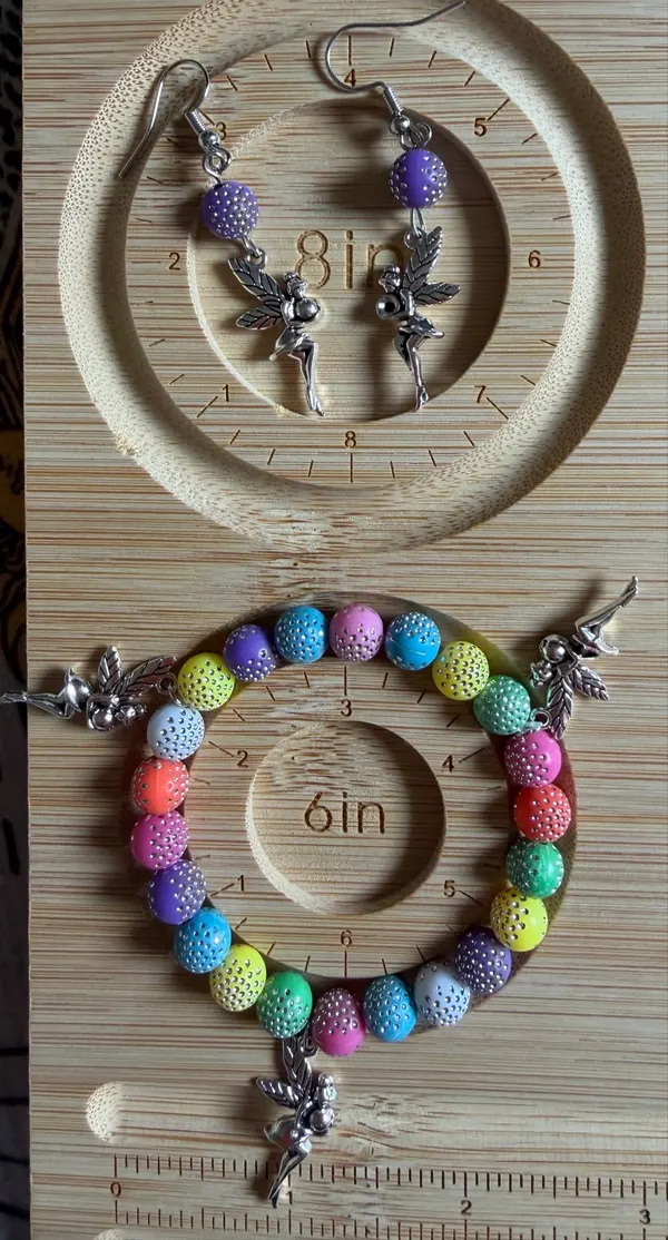 Fairy charm bracelet and earrings