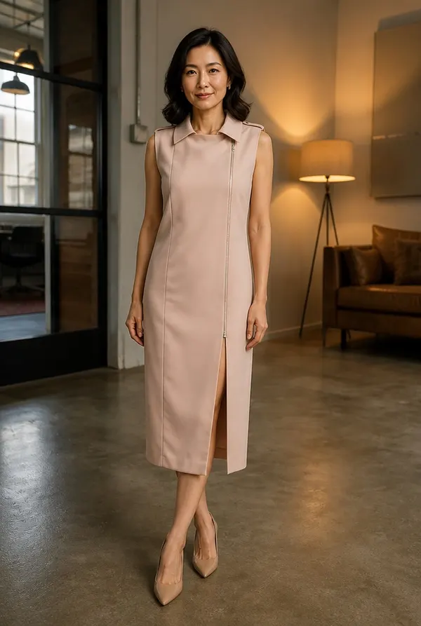 Blush pink sleeveless trench duster vest-dresses