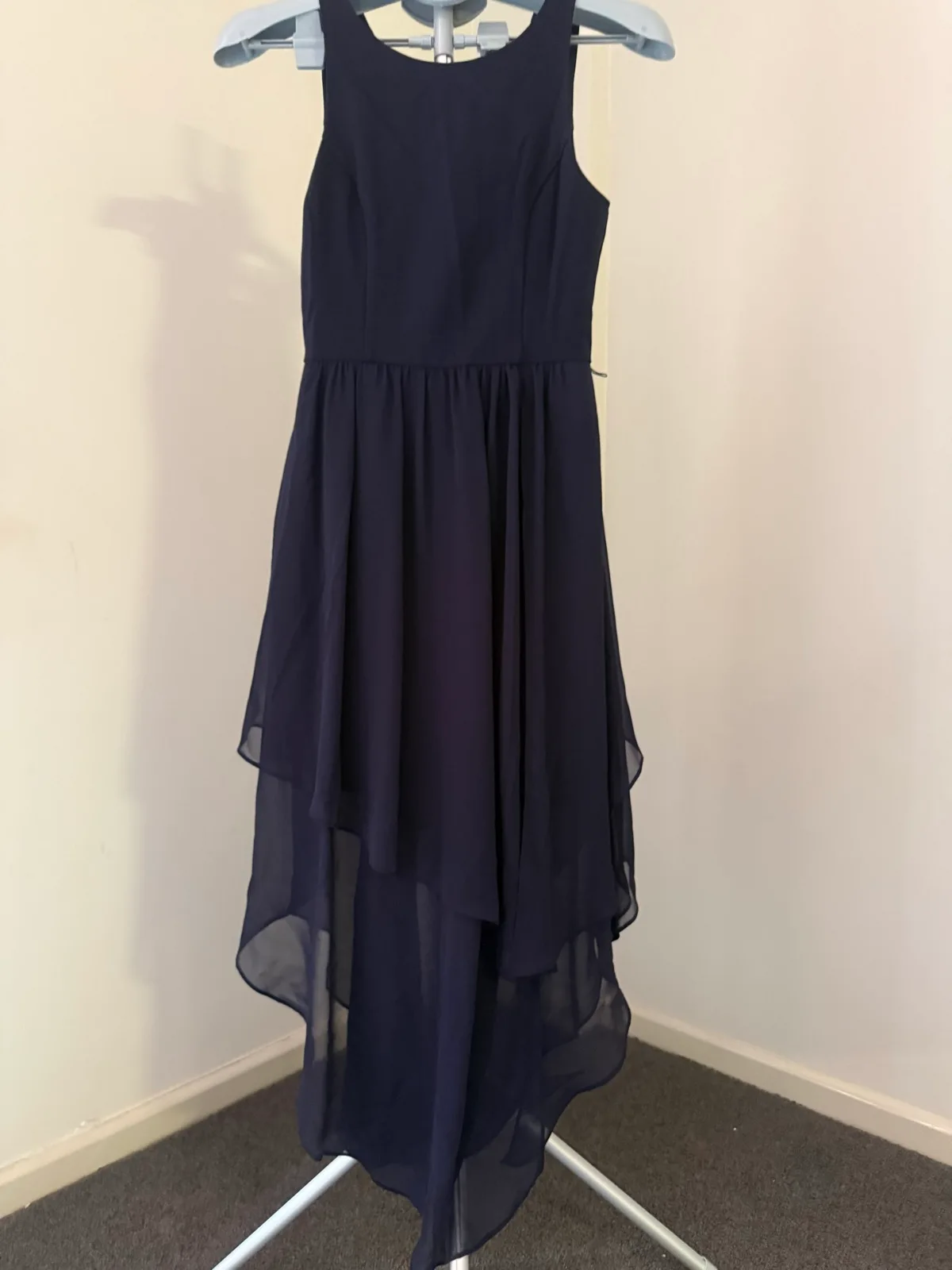 Navy Blue chiffon layered high-low Dress — photo 5