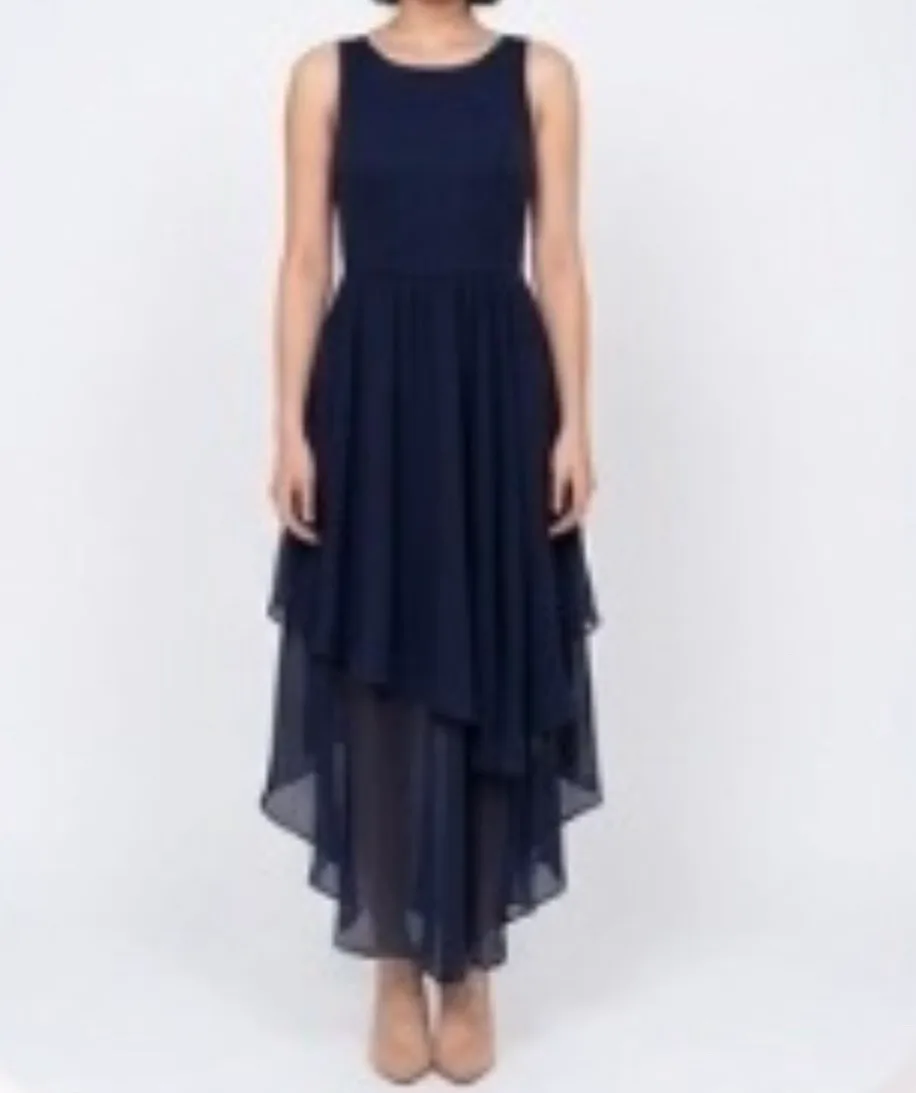 Navy Blue chiffon layered high-low Dress — photo 3