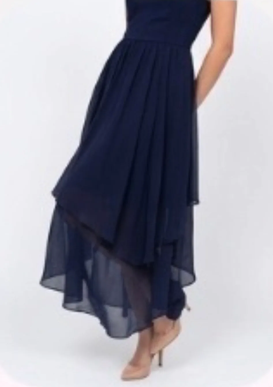 Navy Blue chiffon layered high-low Dress — photo 2