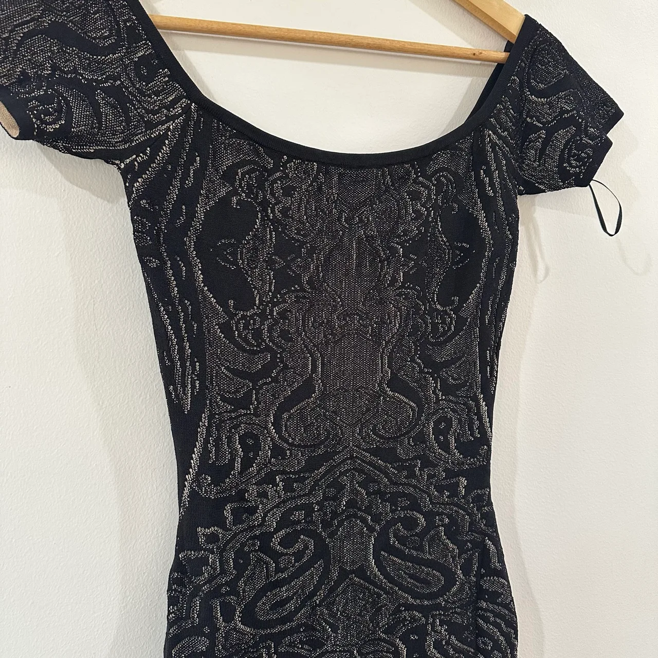 Guess Los Angeles S Black Gold Metallic Baroque Bandage Bodycon Mini Dress Y2K – photo 2