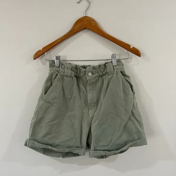 Naf Naf Paris Size 6 Sage Green Cotton Paperbag Utility Shorts High Waist