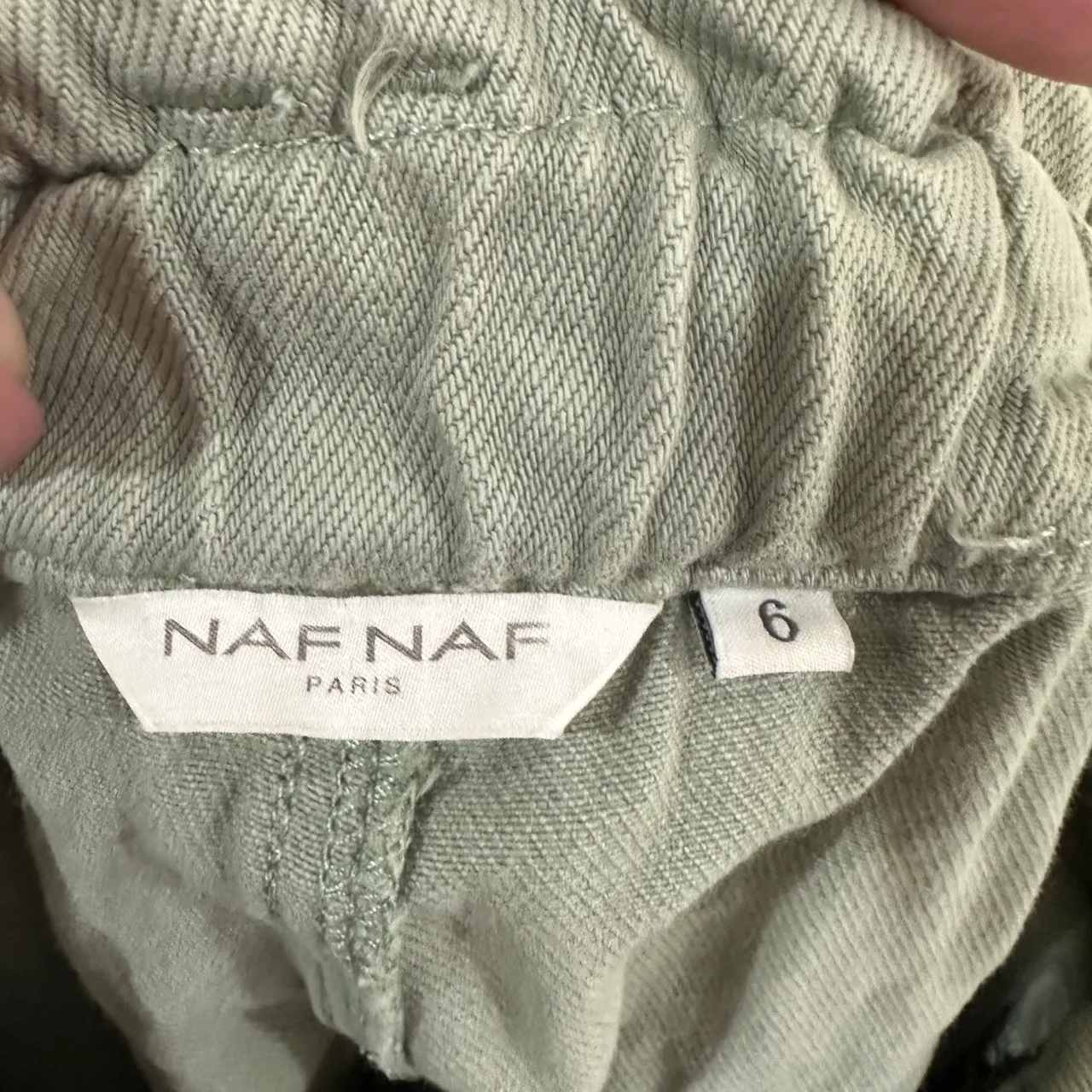 Naf Naf Paris Size 6 Sage Green Cotton Paperbag Utility Shorts High Waist – photo 4