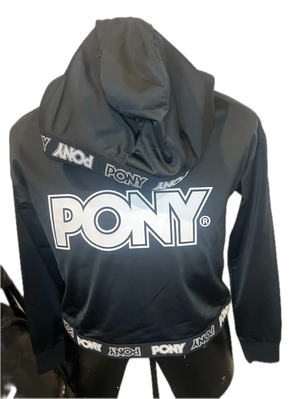 PONY Black Cropped Hoodie Jumper with White Logo — photo 3