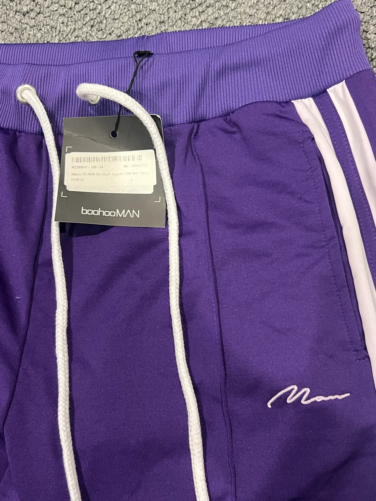 BoohooMan Size Men's L Purple Joggers with White Side Stripes — photo 3
