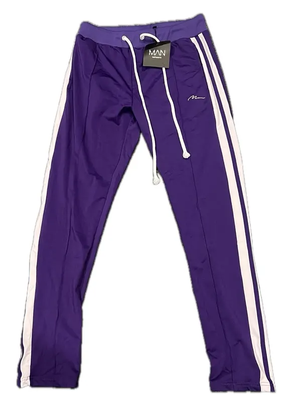 BoohooMan Size Men's L Purple Joggers with White Side Stripes
