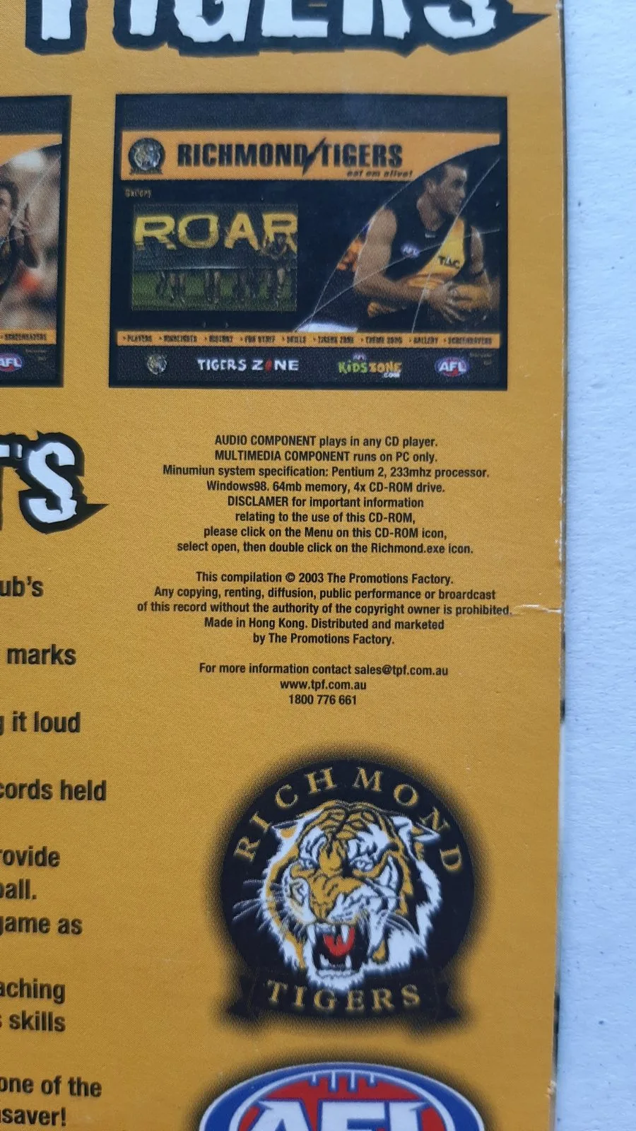 2003 Richmond Tigers AFL CD-Rom – photo 6