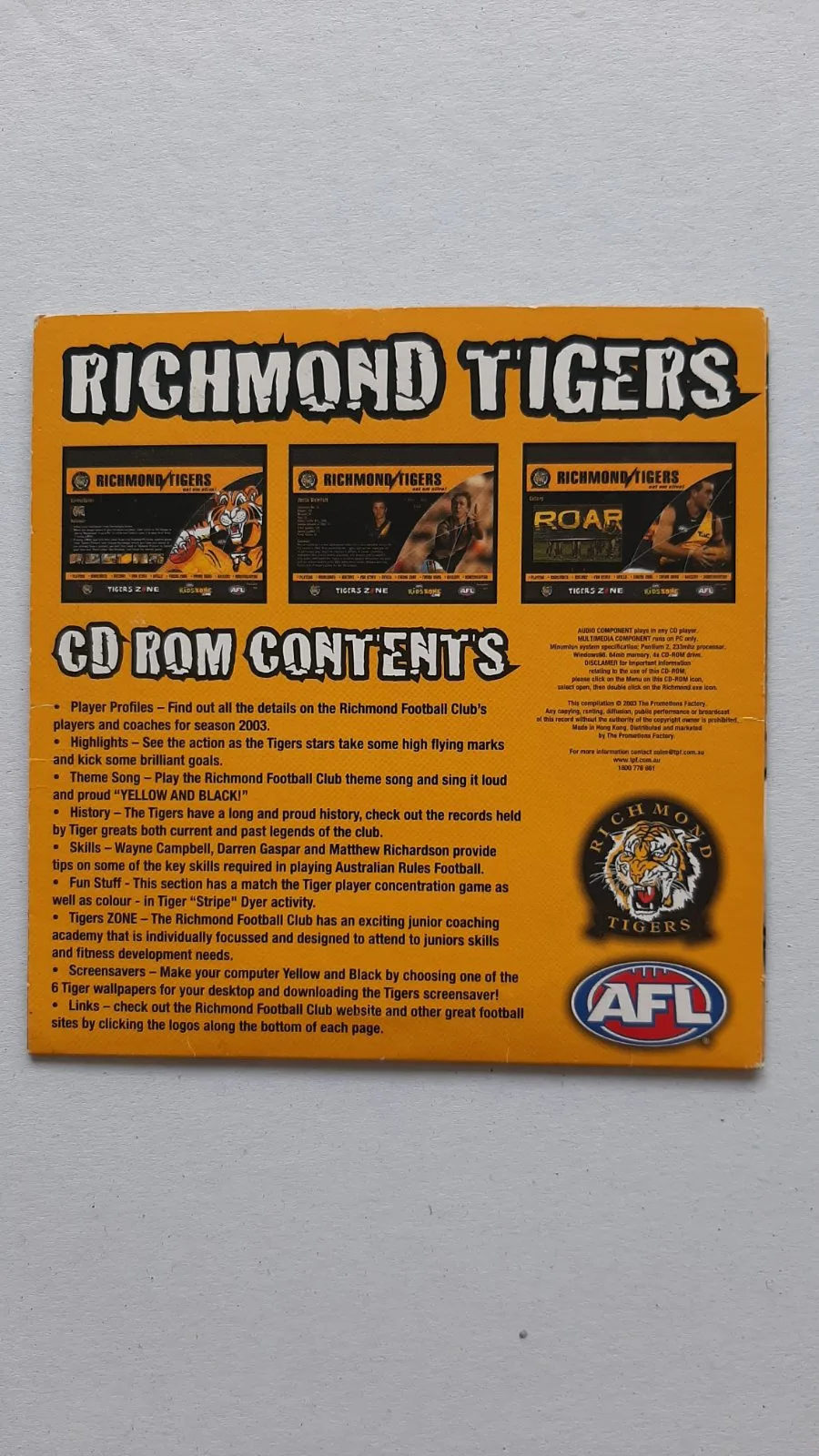 2003 Richmond Tigers AFL CD-Rom – photo 4