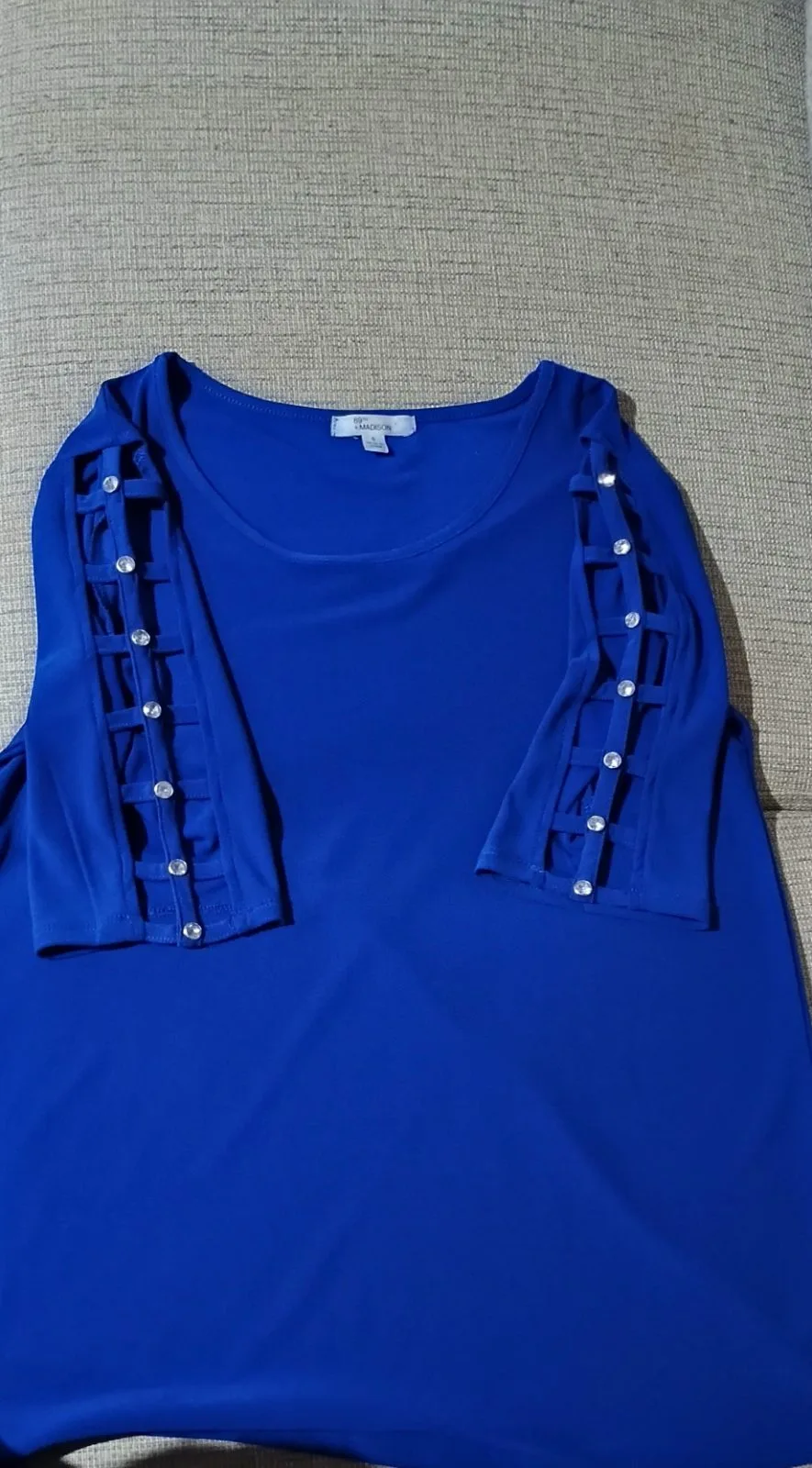 Women’s Cobalt Blue Ladder Sleeve Diamante Knit Embellished Top Size S – photo 8