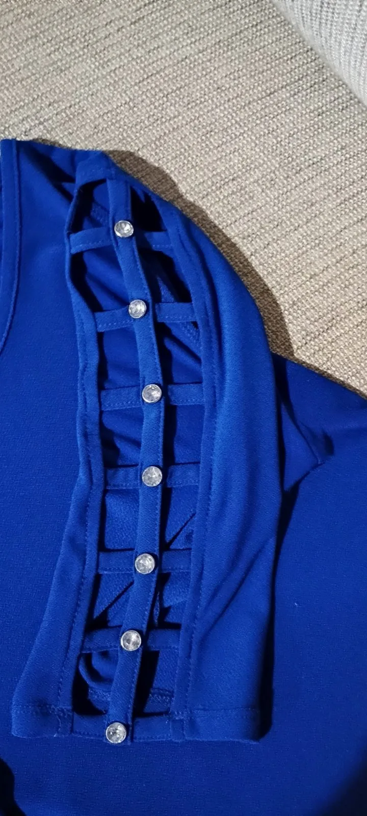 Women’s Cobalt Blue Ladder Sleeve Diamante Knit Embellished Top Size S – photo 4