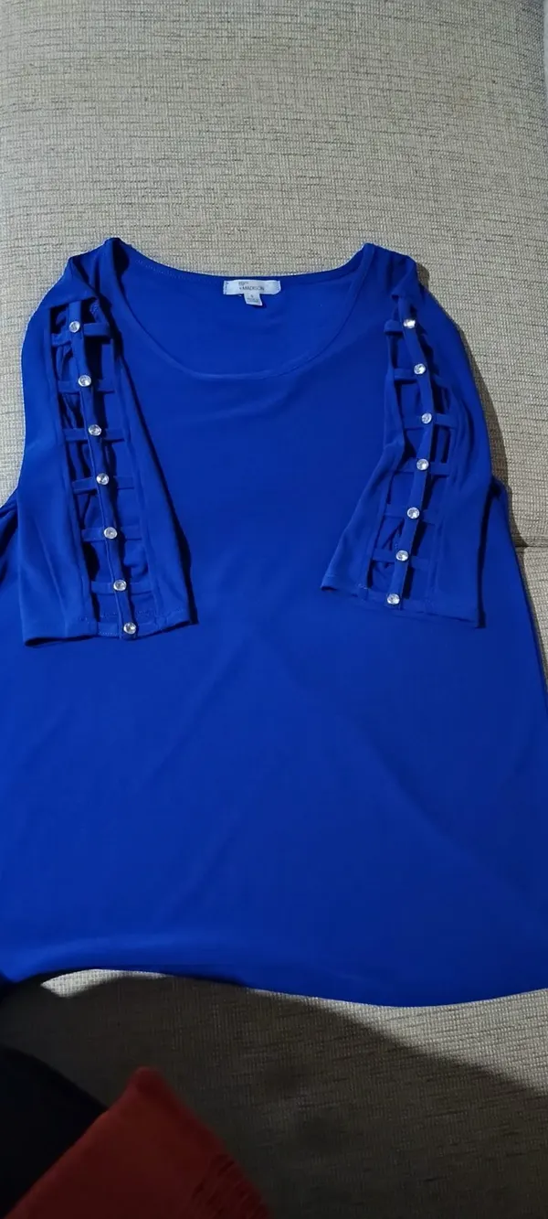 Women’s Cobalt Blue Ladder Sleeve Diamante Knit Embellished Top Size S