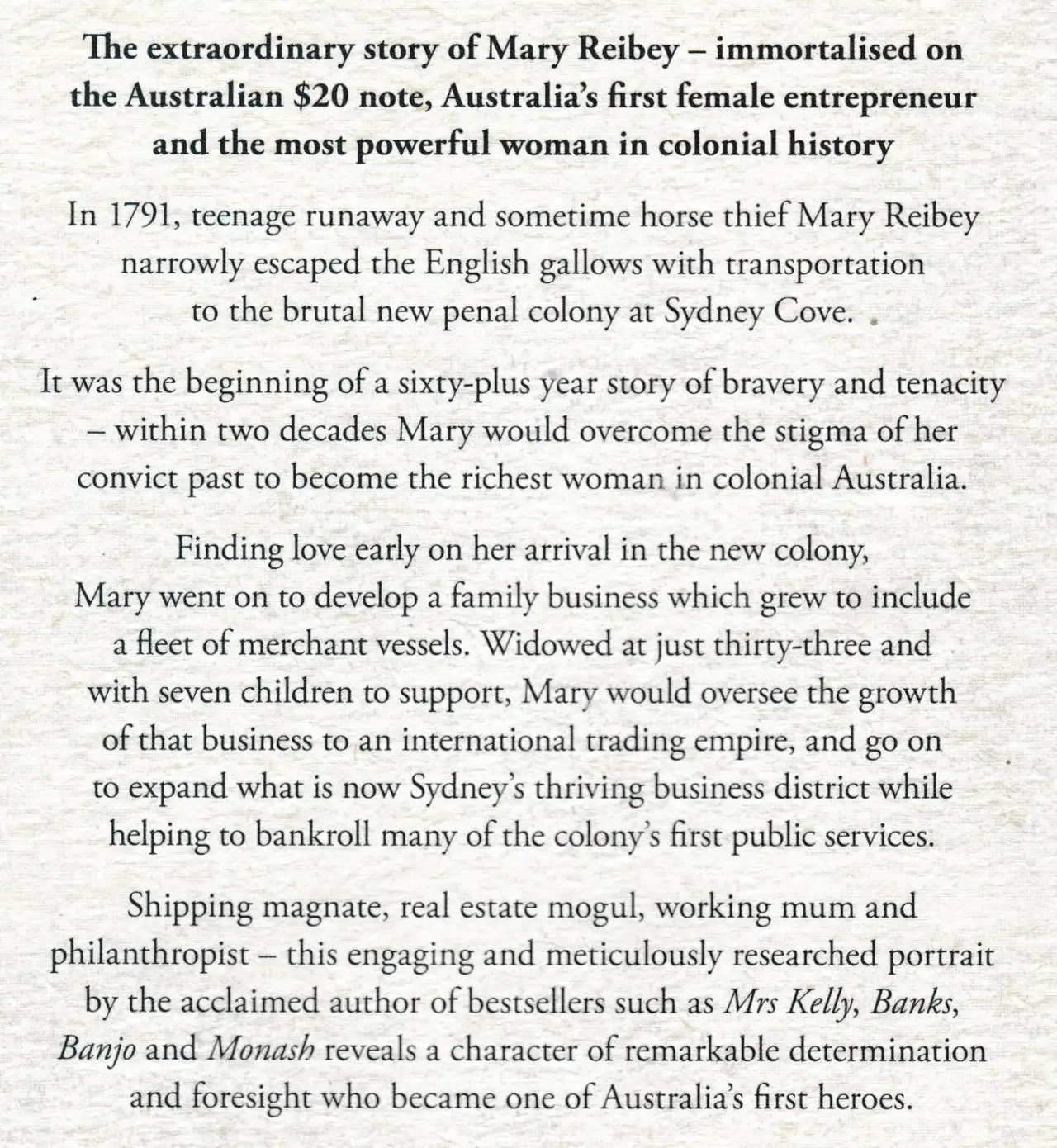The Remarkable Mrs Reibey by Grantlee Kieza. Ref: B6418 – photo 2