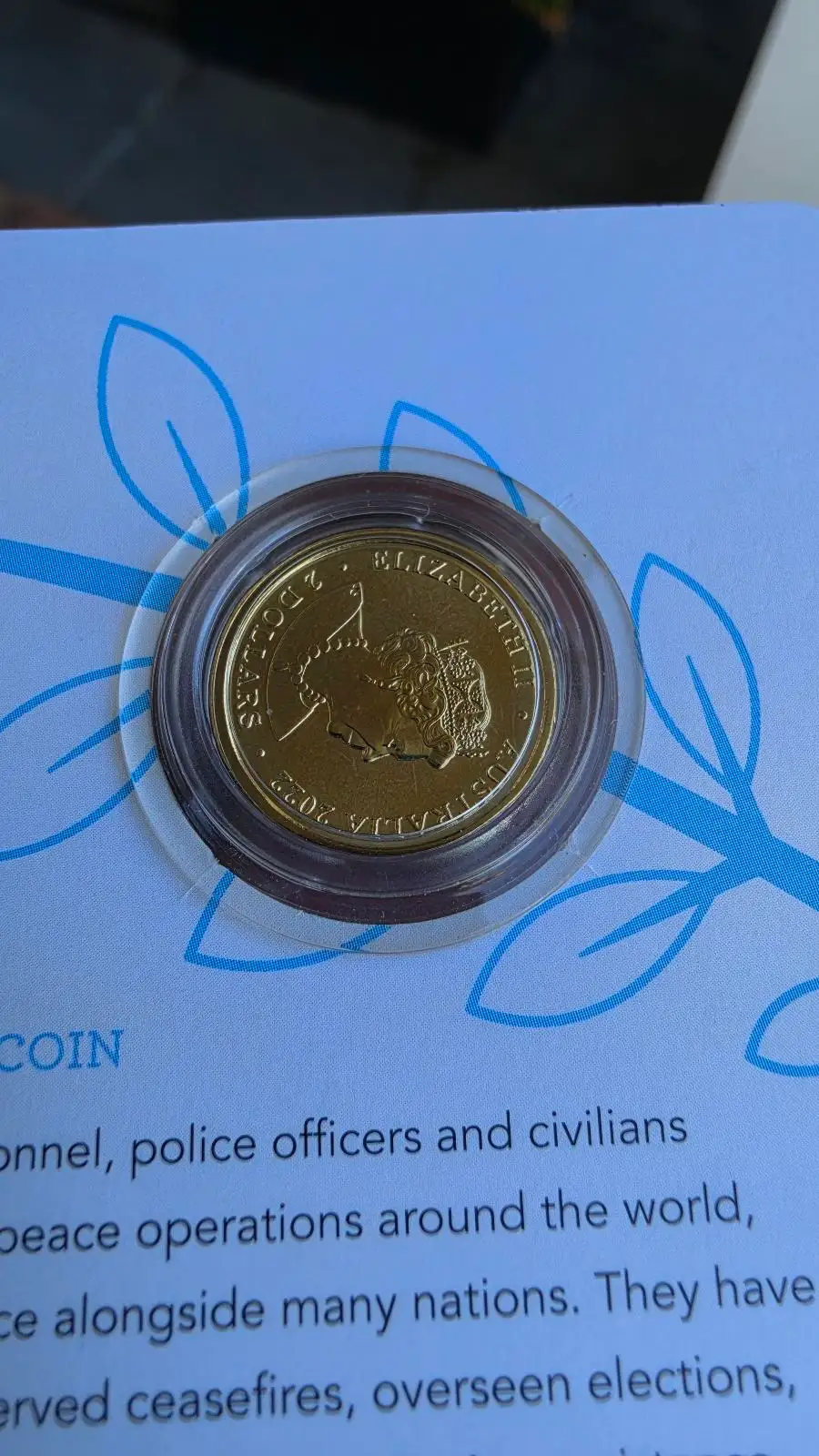 2022 Peacekeeping 75th — C Mintmark — Coloured — RAM Carded UNC — Mintage 60k – photo 4