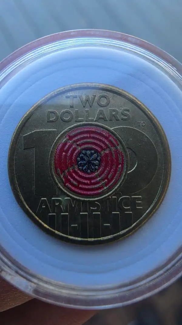2018 Armistice 100 Years — Red Black Centre — Coloured $2 — Capsuled