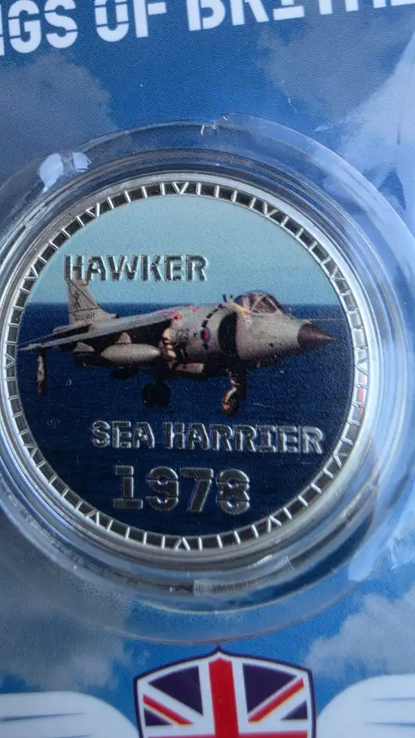 Wings of Britain — Silver-Plated Medallion — Hawker Sea Harrier 1978 — New Seale
