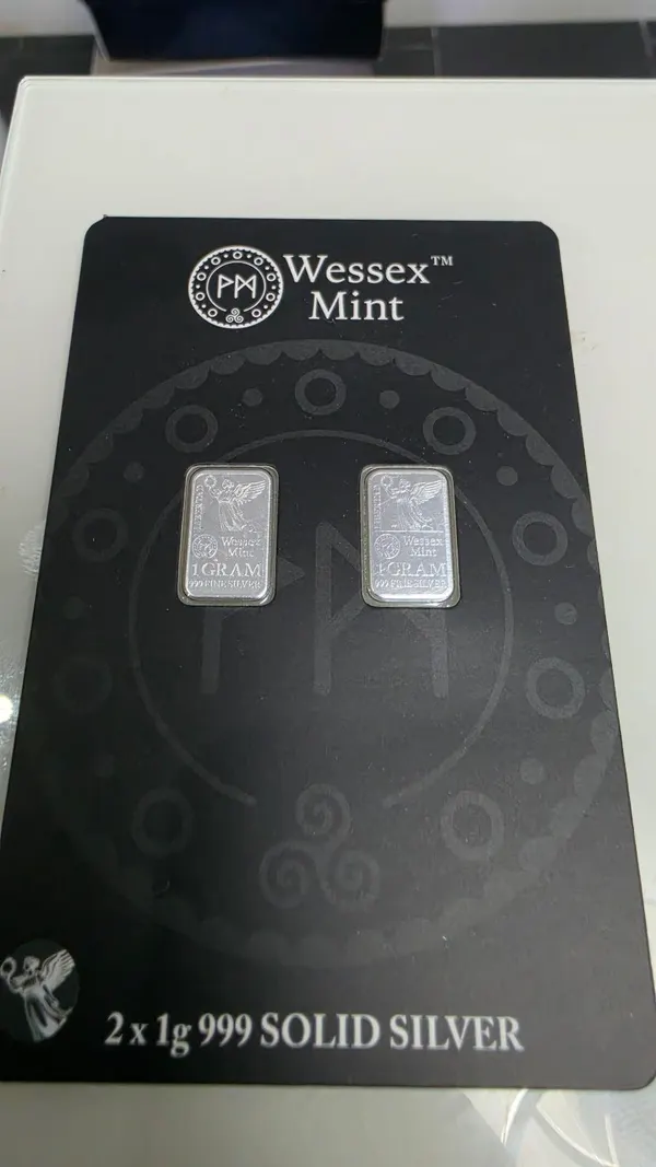 🥈 Wessex Mint — 2 x 1g 999 Fine Silver Bars • DOUBLE SIDED DESIGN