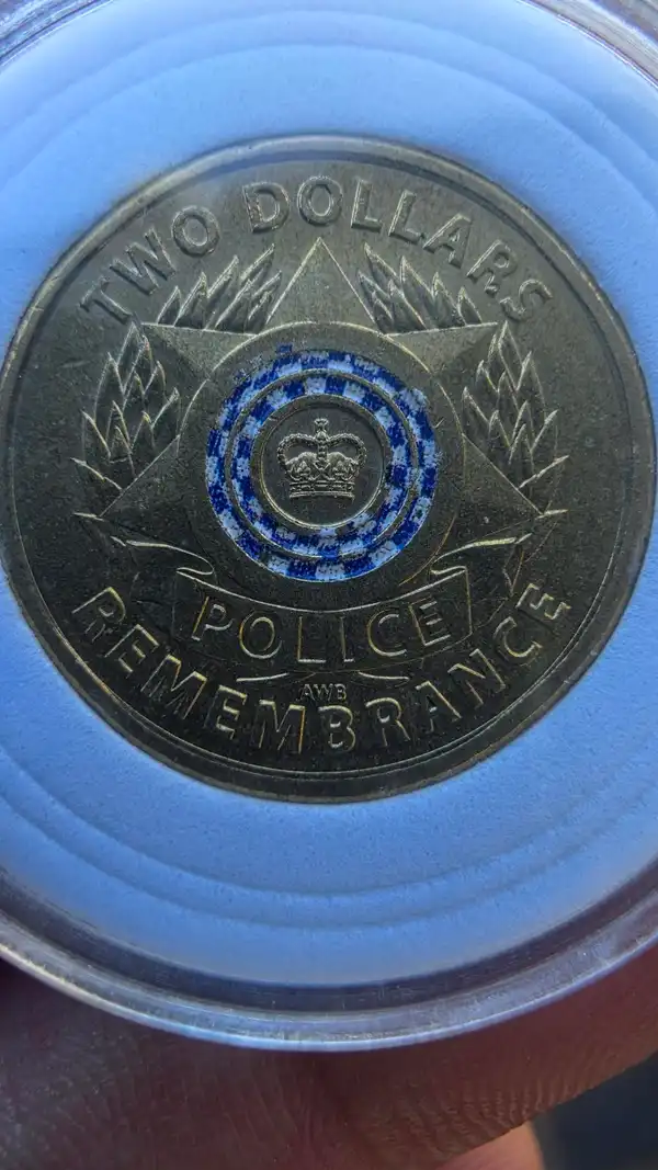 2019 Police Remembrance — Blue Checkered Ring — Coloured $2 — Capsuled