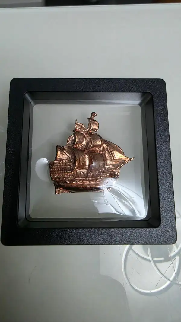 Pure Copper Sailing Ship Sculpture — 19g — Floating Display Case — Nautical Art