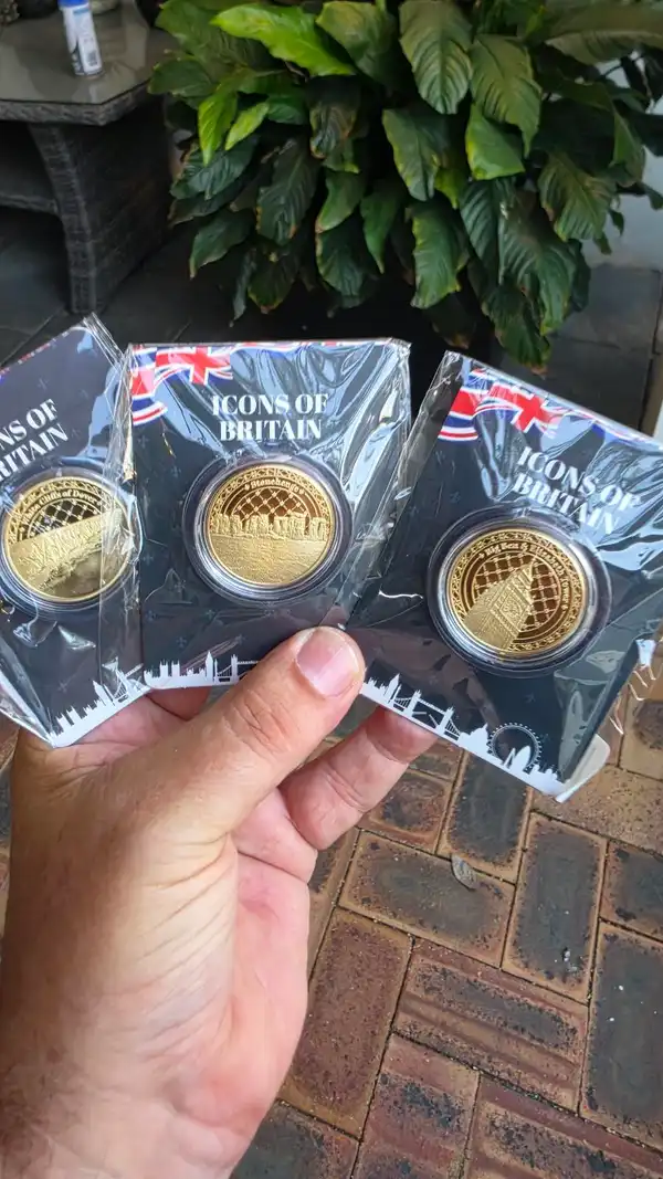 Icons of Britain — 3 x 24 Carat Gold-Plated Medallions — Big Ben, Stonehenge, Do