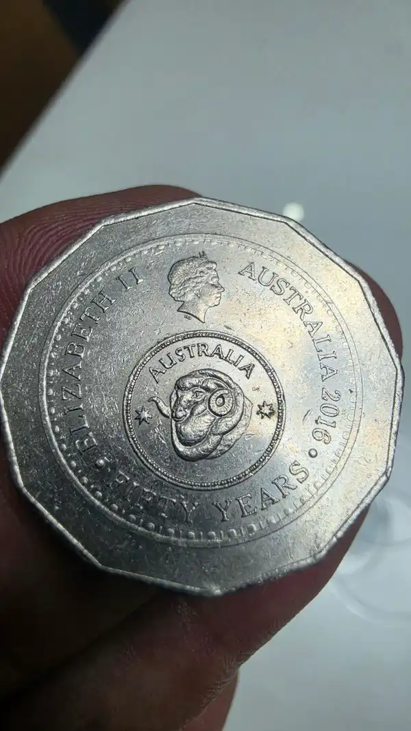 2016 Changeover 50 Cent Coin - Fifty Years of Decimal Currency - Ram Design