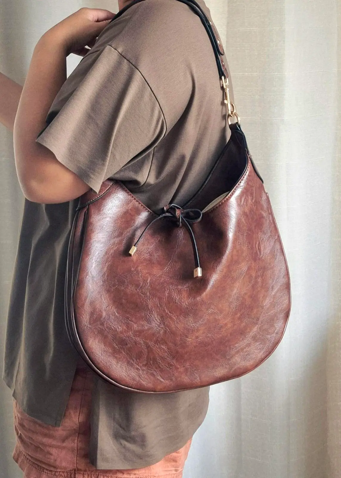 Y2K Inspired Brown Vegan Leather Shoulder Bag – photo 2