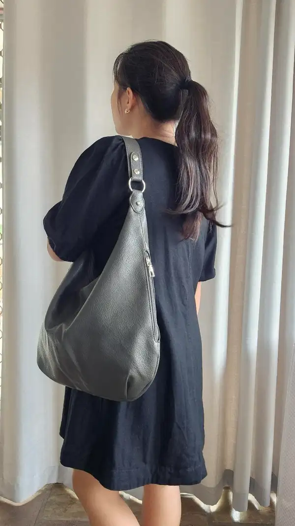 Large Grey Soft Faux Leather Hobo Shoulder Bag