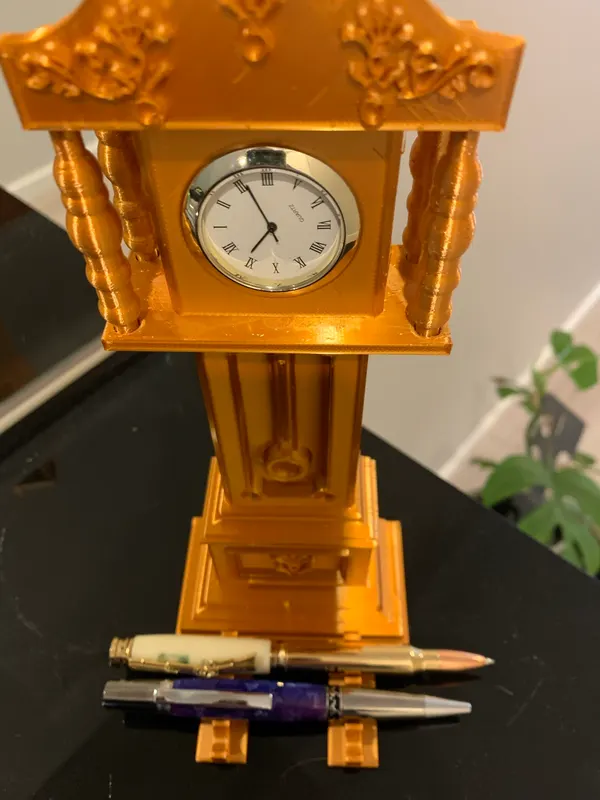 Desk size grandfather Clock, 3D printed with separate pen holder. Gift or Trophy