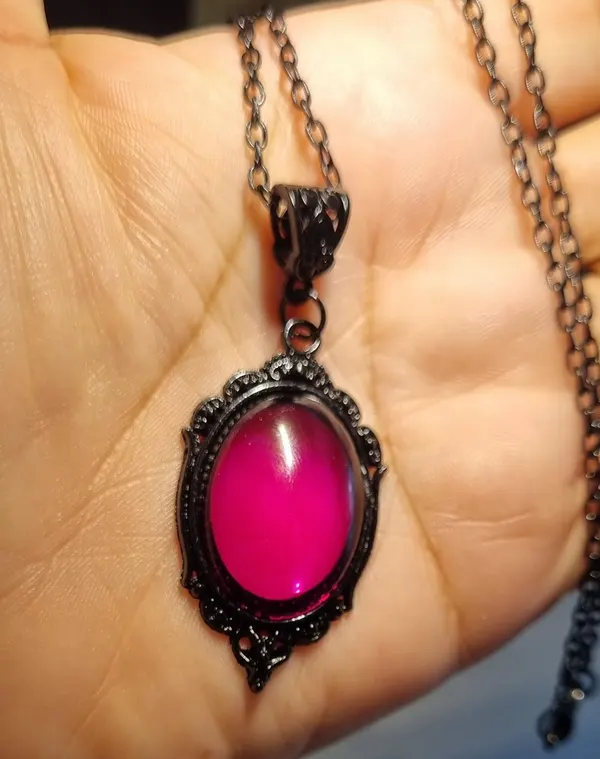 Pink oval pendant with chain