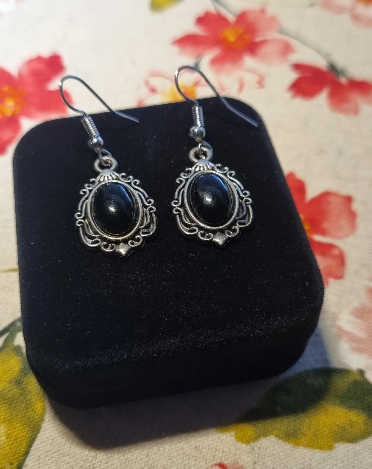 Earring Black oval in Silver antique Alloy — photo 3