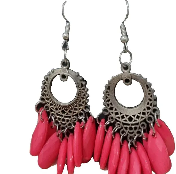 Earring silver pink beads